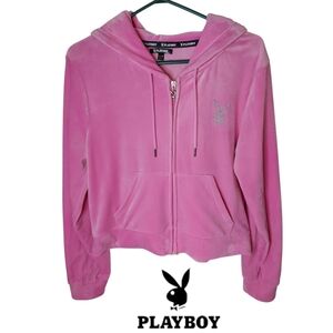 Playboy Pink Velour Rhinestone Bunny Zip Jacket